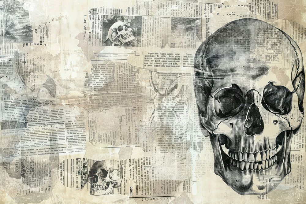 Skull ephemera border newspaper drawing text.