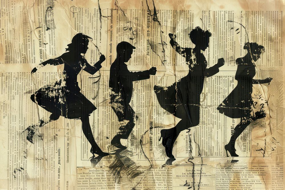People dancing ephemera border collage drawing adult.