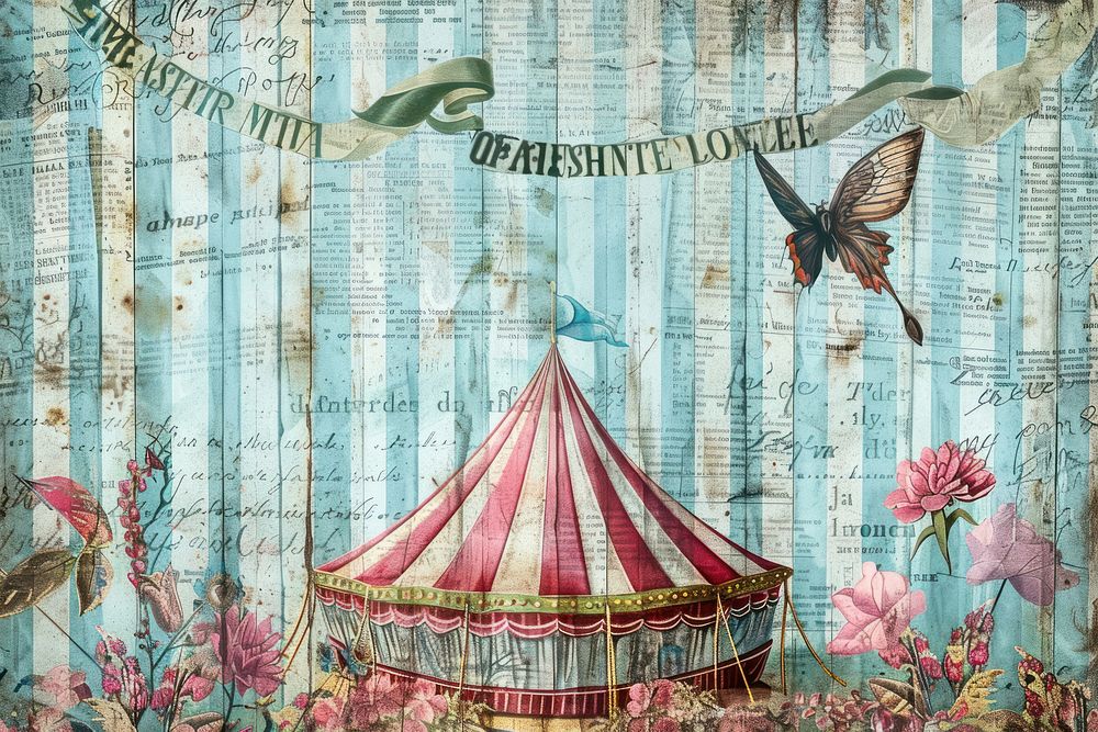 Circus tent ephemera border backgrounds text art.