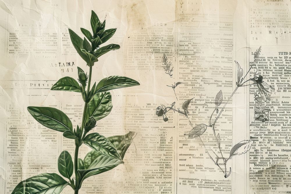 Stamp collection ephemera border herbs backgrounds drawing.