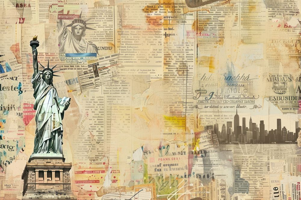 Statue of liberty ephemera border collage text backgrounds.