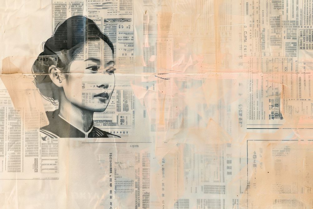 Asian business women ephemera border newspaper backgrounds collage.