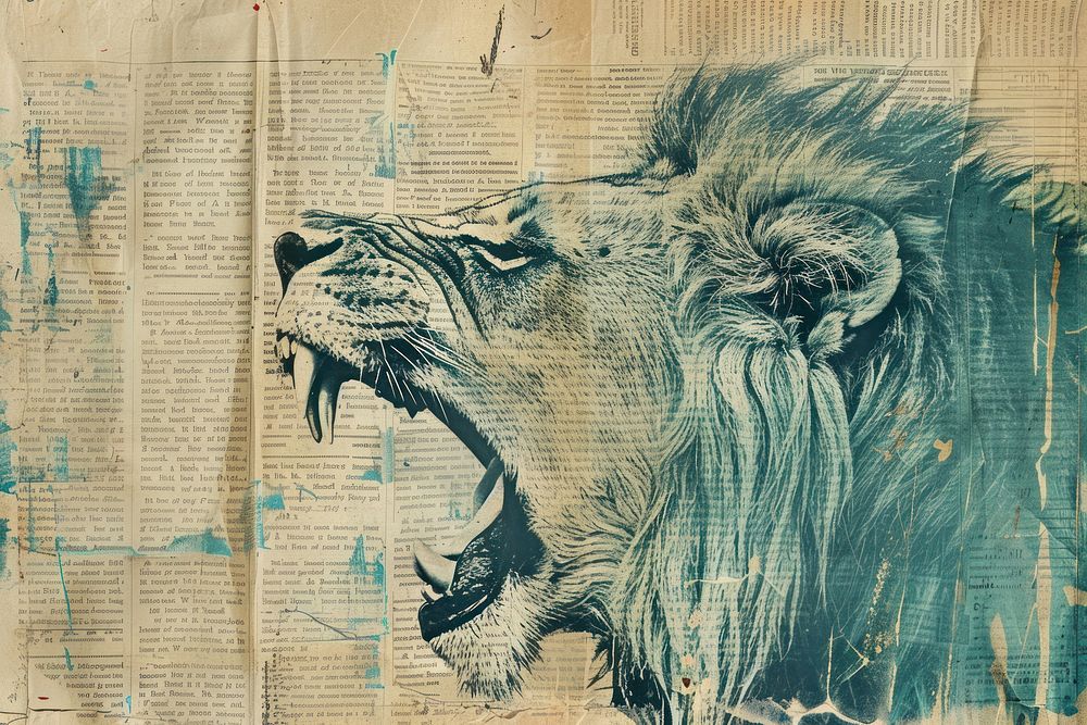 Roaring lion pastel ephemera border backgrounds wildlife drawing.