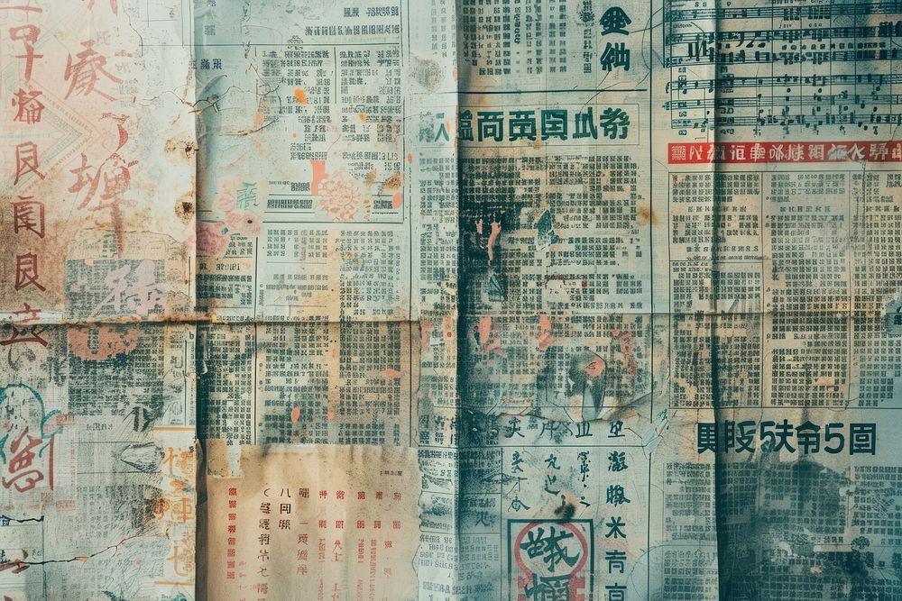 Chinese characters ephemera border text backgrounds newspaper.