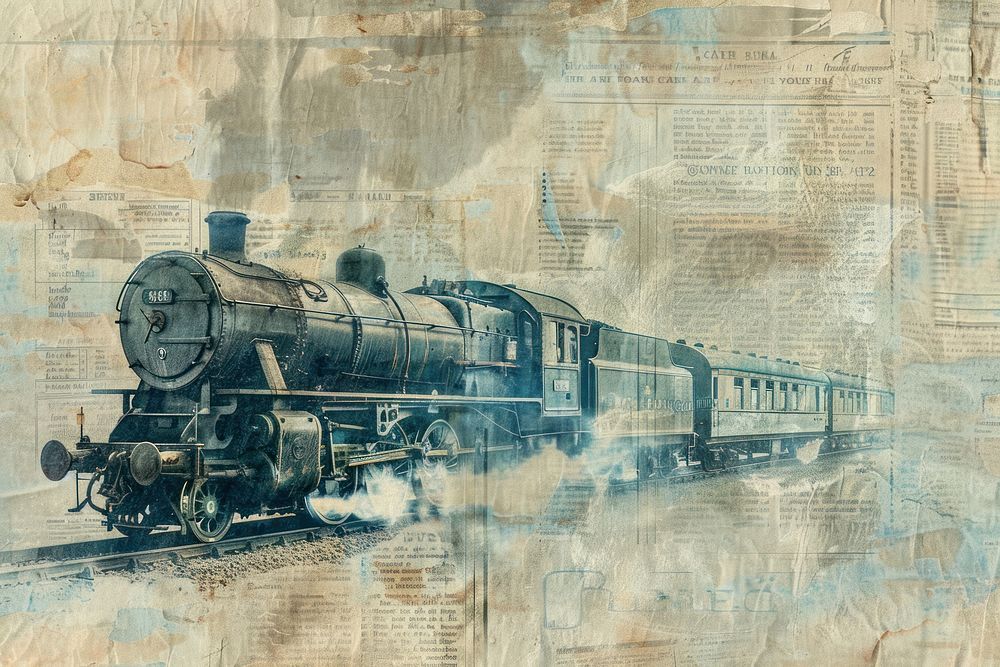 Vintage steam train ephemera border locomotive vehicle railway.