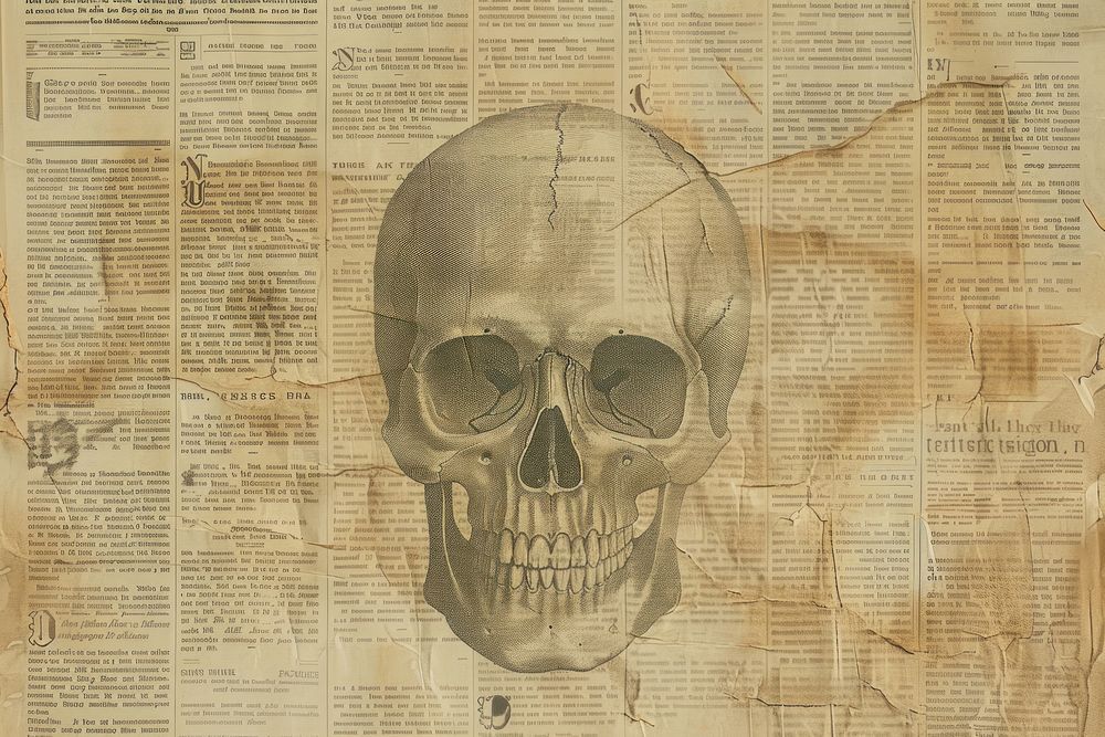 Skull ephemera border newspaper drawing text.