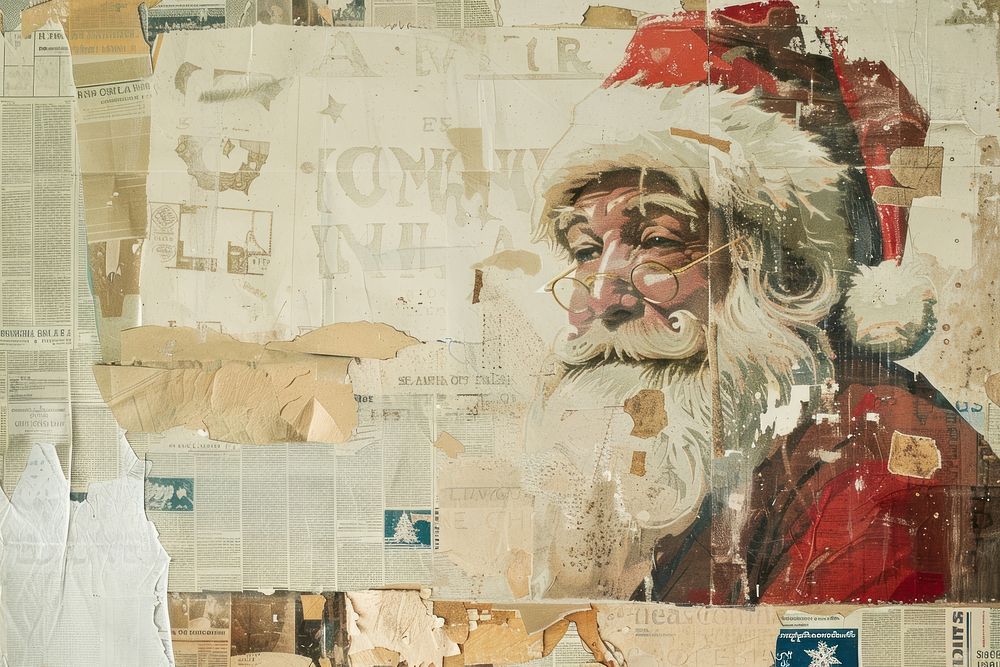 Santa clause ephemera border collage backgrounds painting.
