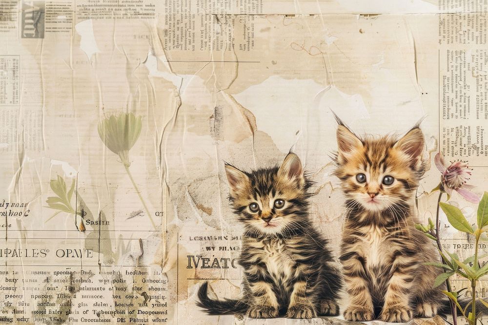 Cute kittens ephemera border drawing animal mammal.