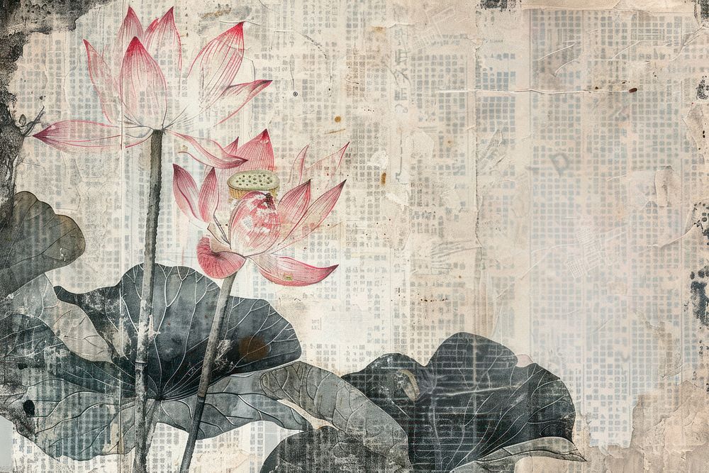 Lotus plant ephemera border backgrounds flower text.