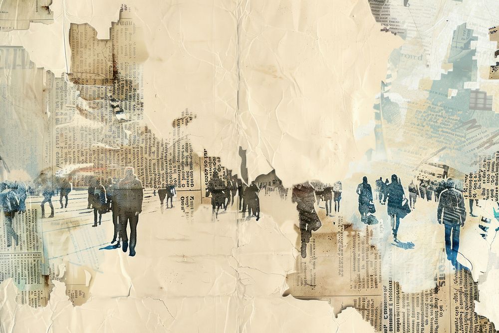 Business people commuting ephemera border collage backgrounds painting.