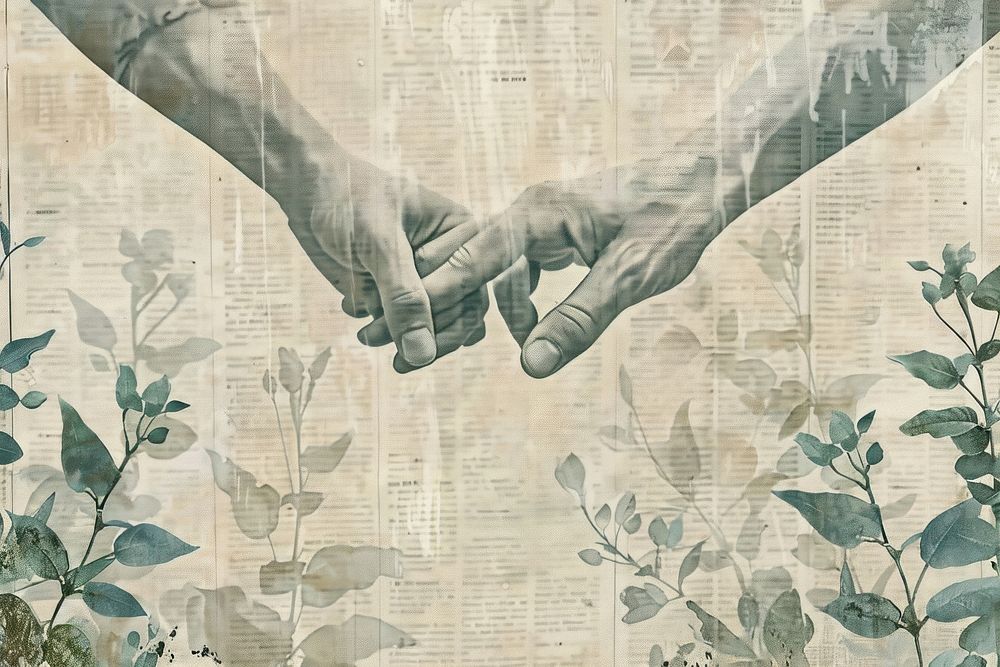 Couple holding hands ephemera border backgrounds plant adult.