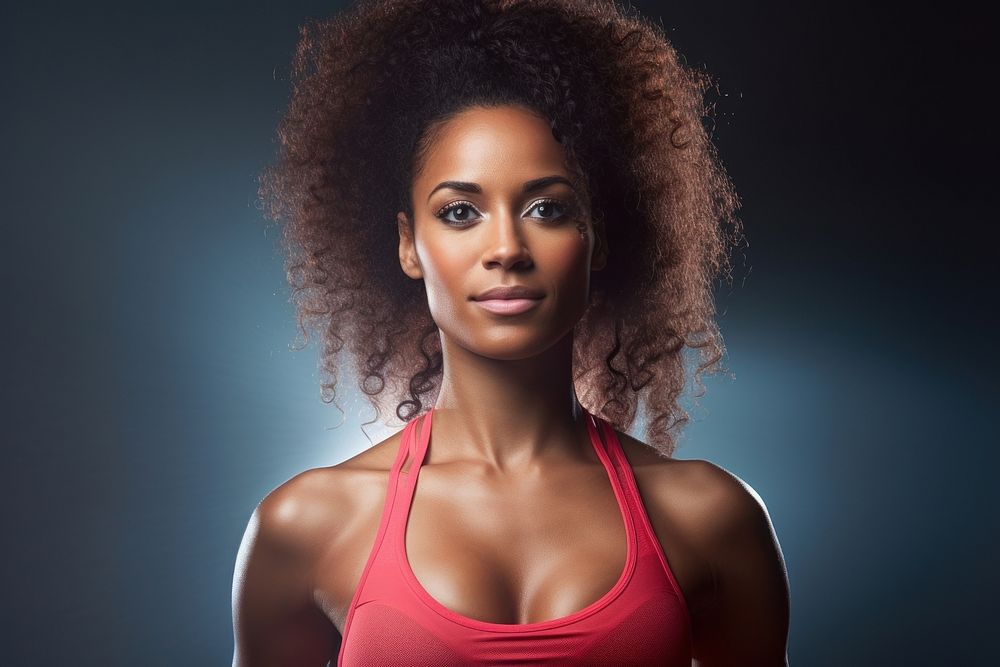 African American female fitness trainer photography portrait person.