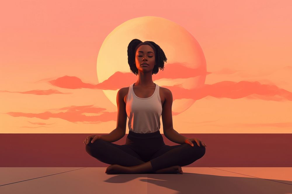 Yoga sunset pastel Black woman.