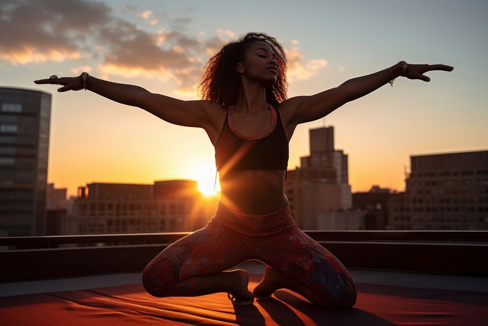 Black woman fitness yoga exercise.
