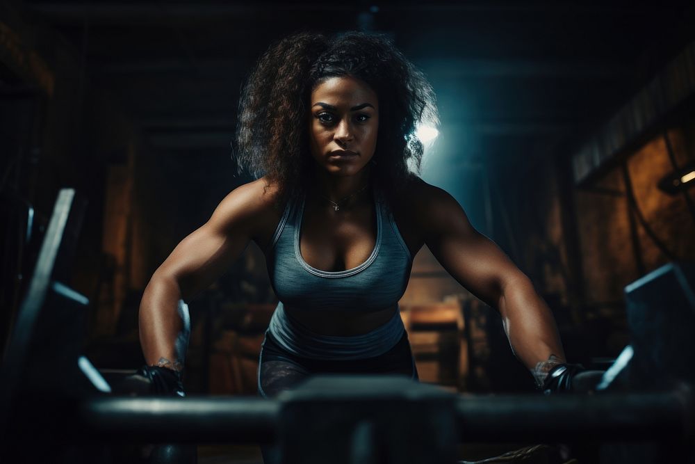 Black woman powerlifting exercise fitness female.