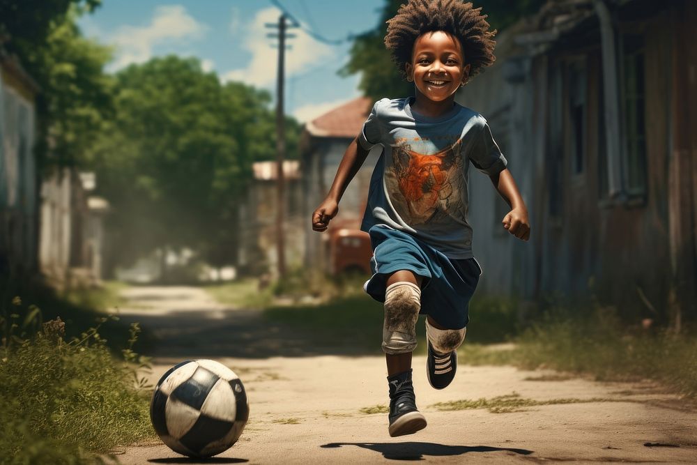 Black child soccer sports football.
