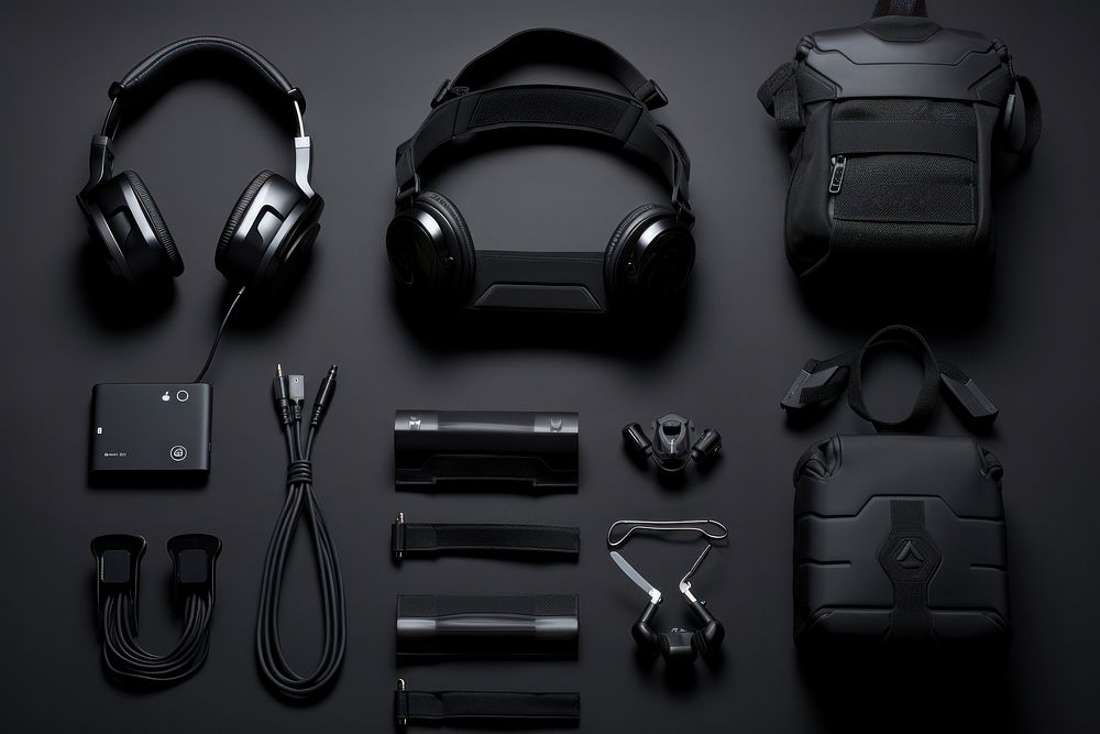 Black fitness gear black electronics headphones.