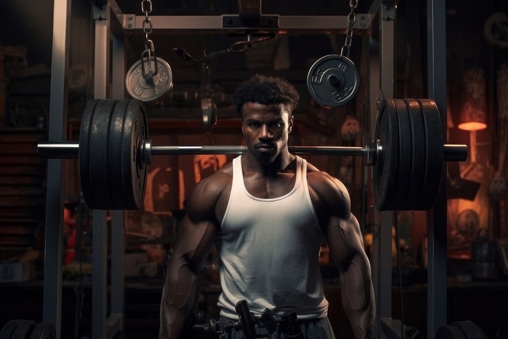 Black man fitness sports gym.