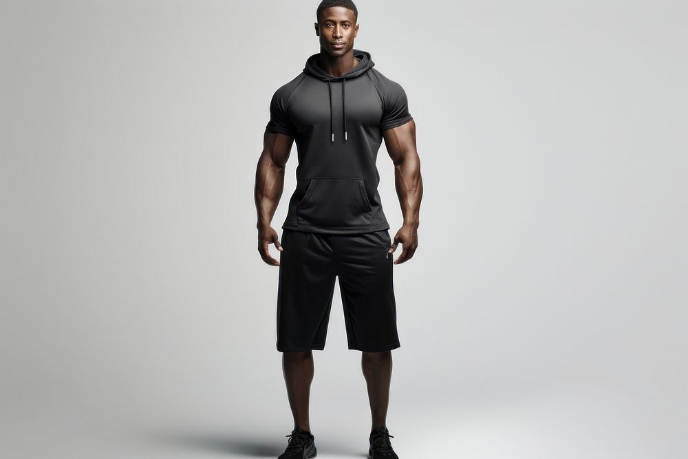 Black men fitness apparel clothing standing footwear.