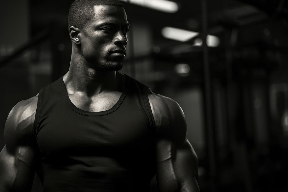 Black muscle man photography portrait sweating.