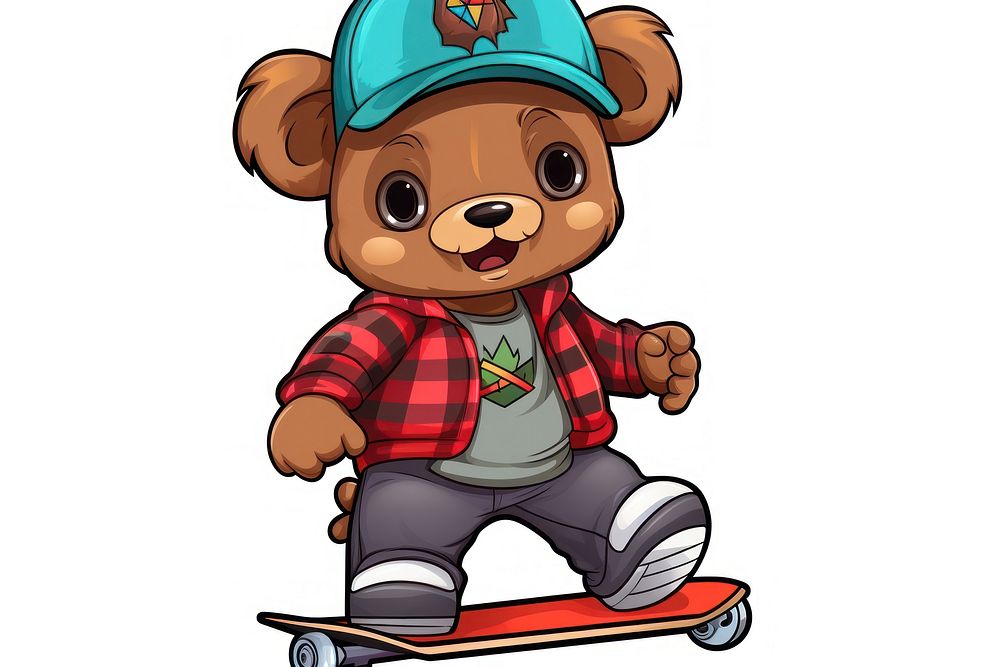 Teddy bear skiing cartoon person human.