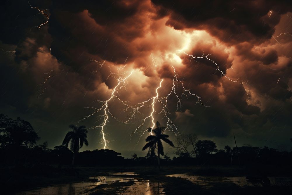 High voltage electricity storm thunderstorm lightning.