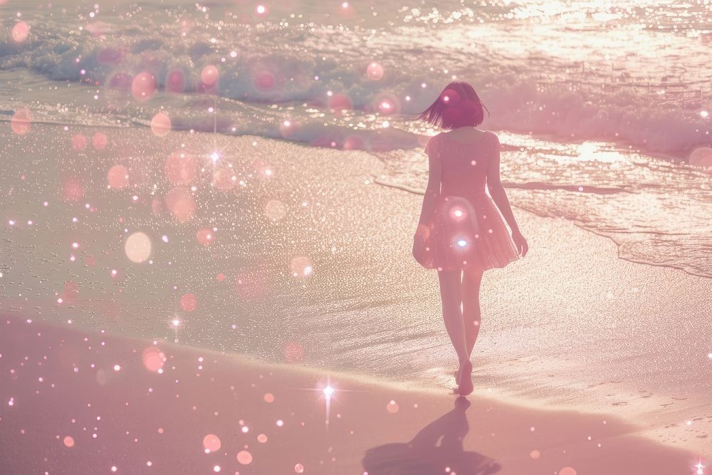Woman walking on the beach outdoors nature pink.
