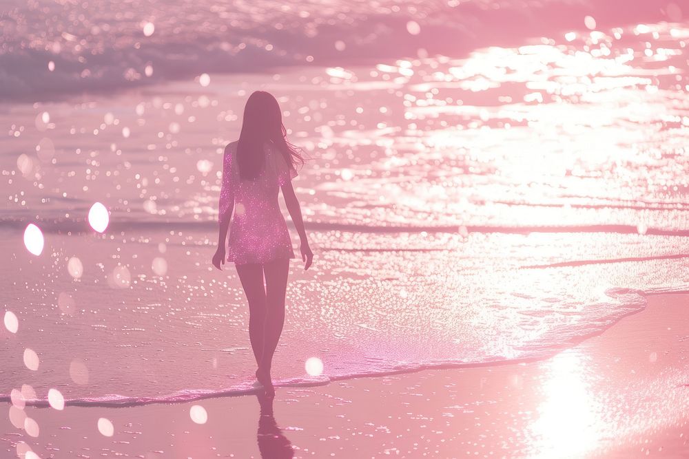 Woman walking on the beach outdoors nature ocean.