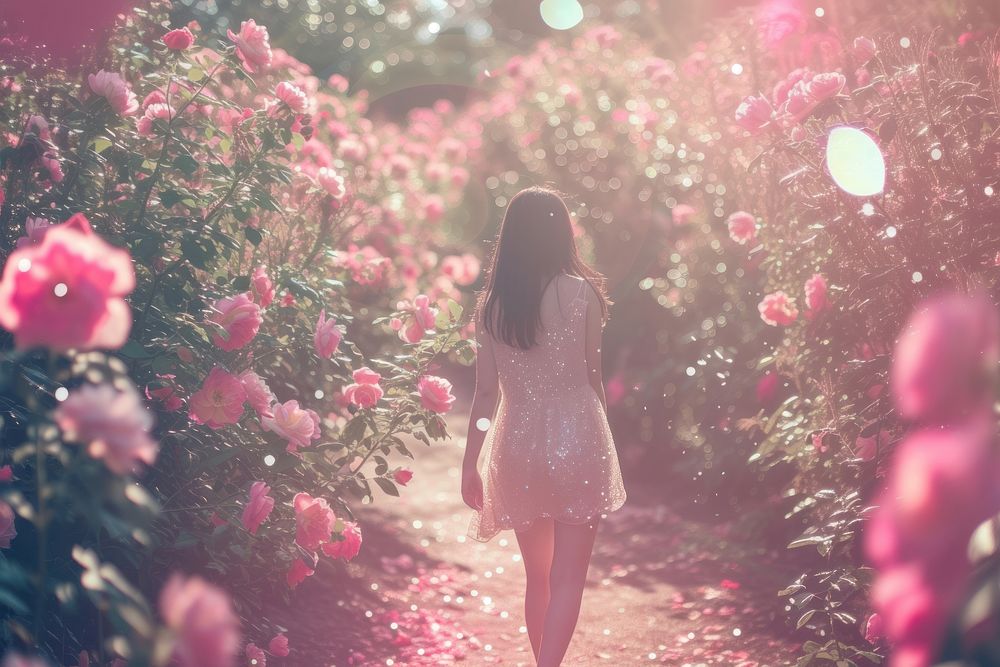 Woman walking in the rose garden outdoors nature flower.