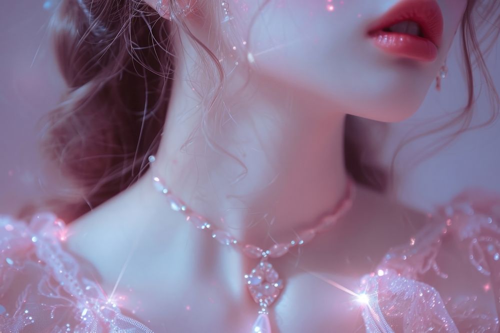 Woman wearing luxury necklace lipstick jewelry pink.