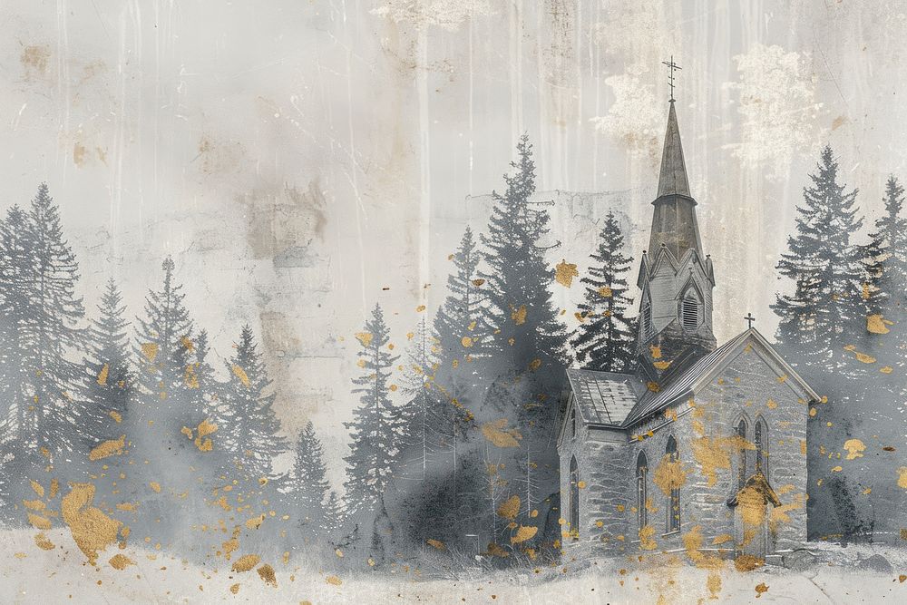 Church architecture illustrated painting.