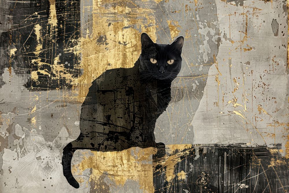 Black cat painting animal mammal.