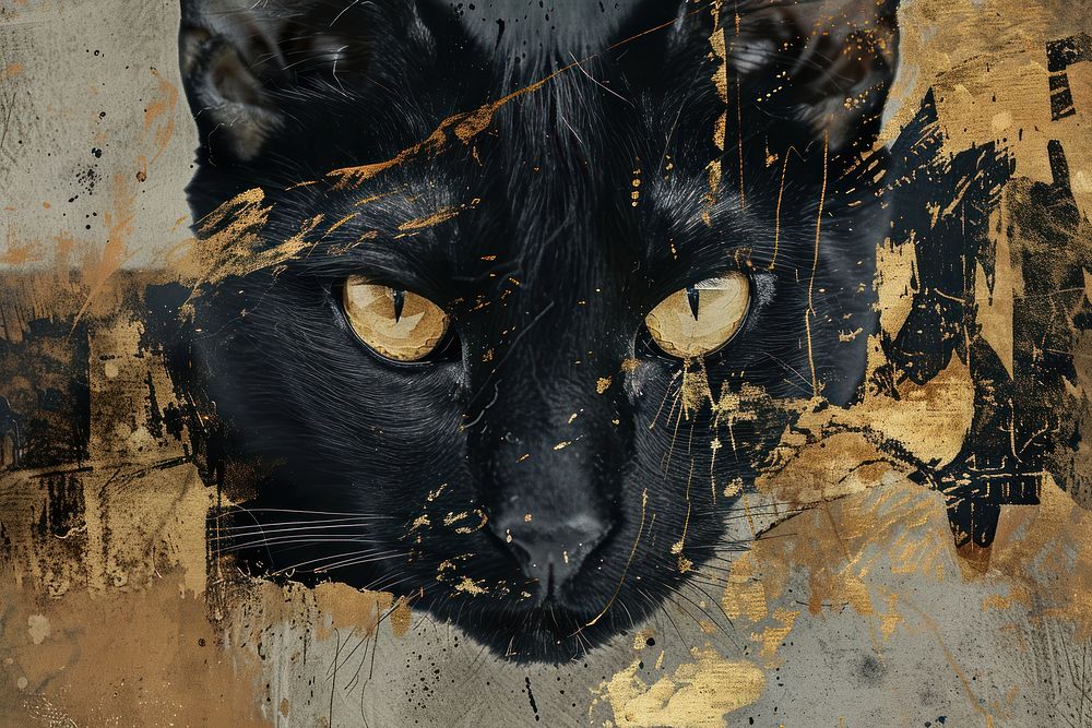 Black cat painting animal mammal.