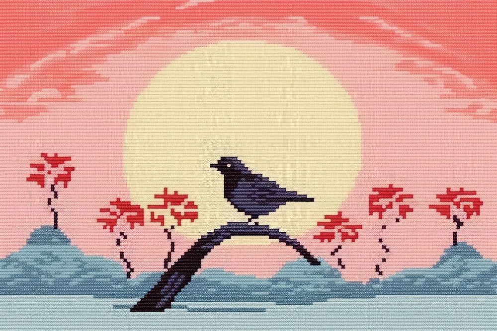 Cross stitch bird painting outdoors animal.