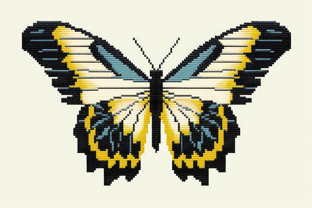 Cross stitch butterfly with garden invertebrate animal insect.