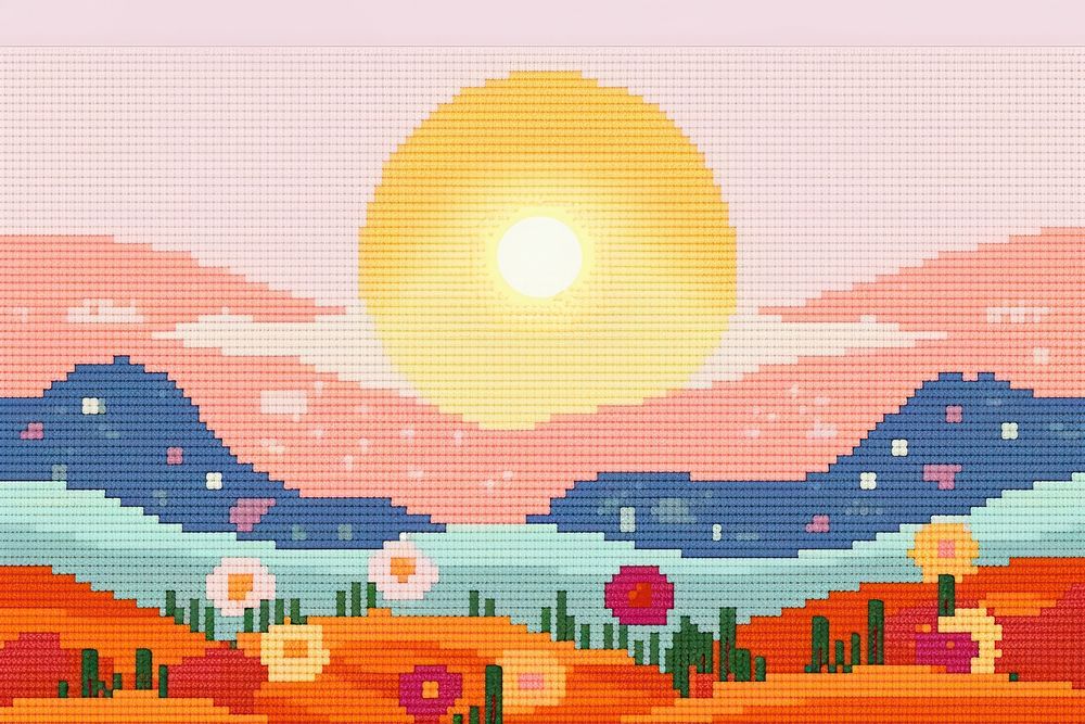 Cross stitch cosmos painting outdoors pattern.