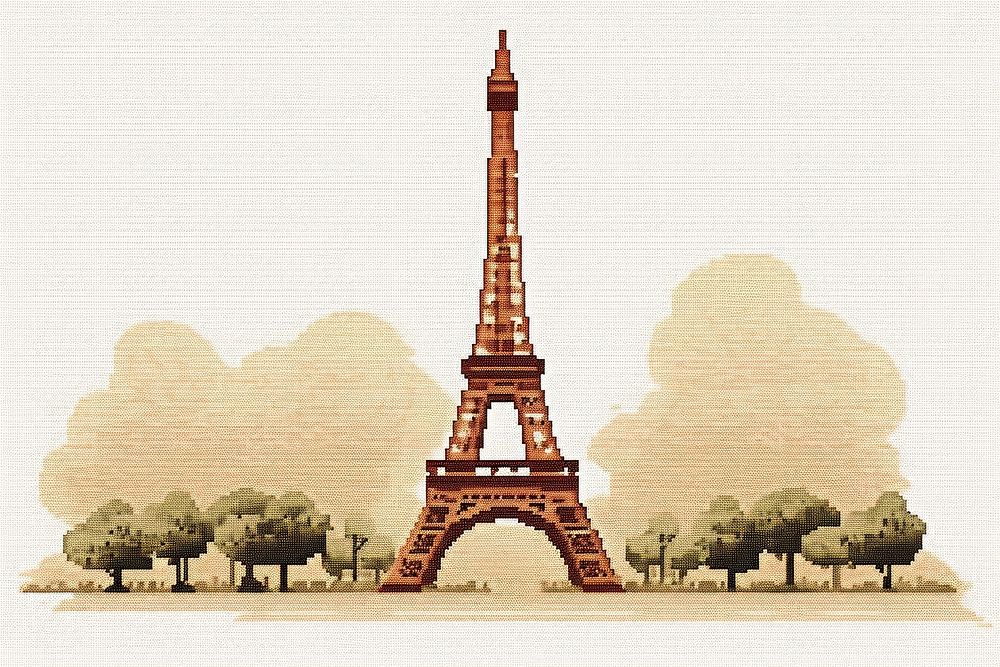 Cross stitch eiffel tower architecture lighthouse building.