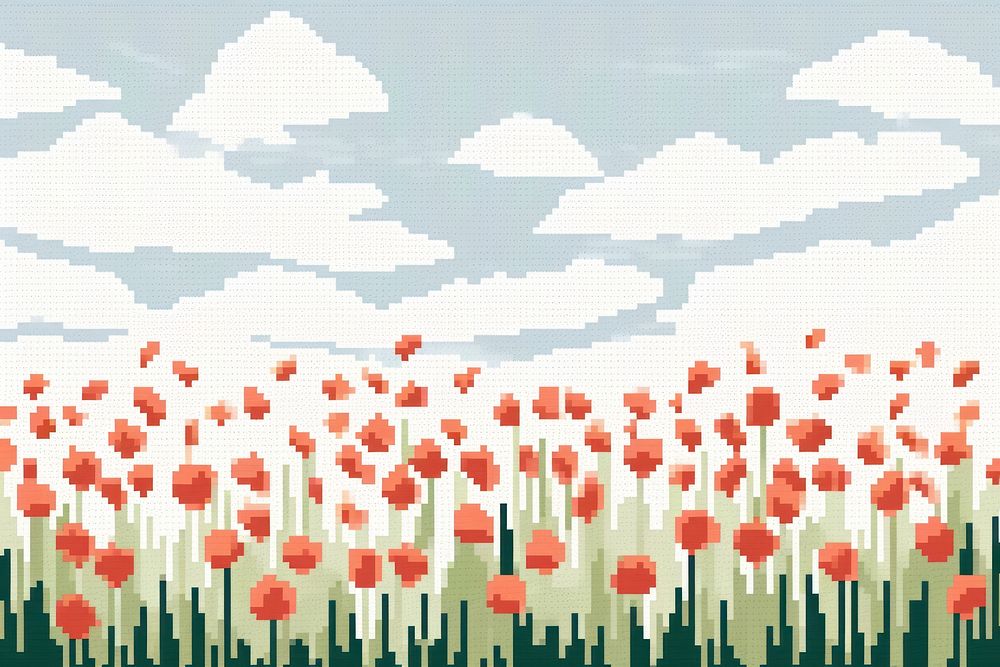 Cross stitch flower field painting outdoors blossom.