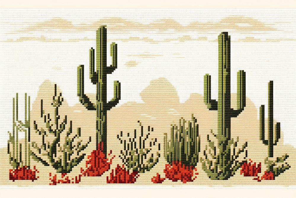 Cross stitch garden cactus landscape outdoors pattern.