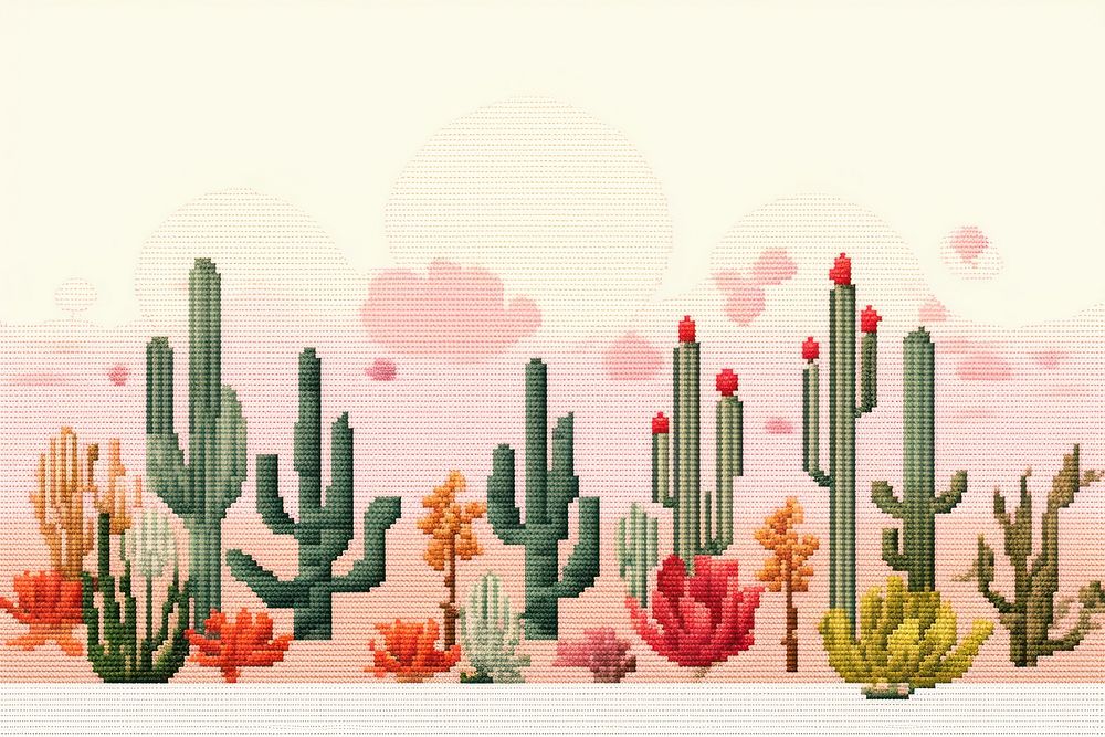 Cross stitch garden cactus embroidery pattern plant.