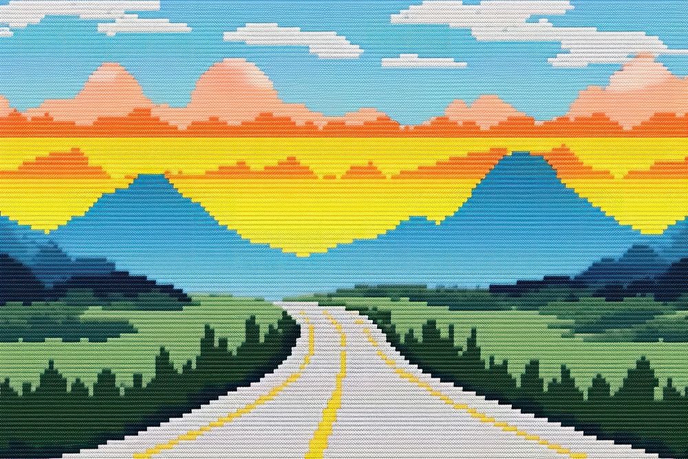 Cross stitch highway landscape panoramic outdoors.