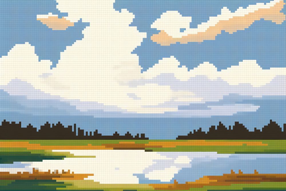 Cross stitch swamp landscape outdoors painting.