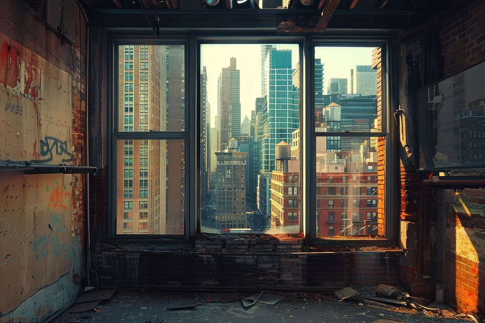 New york city window - broken home damage.