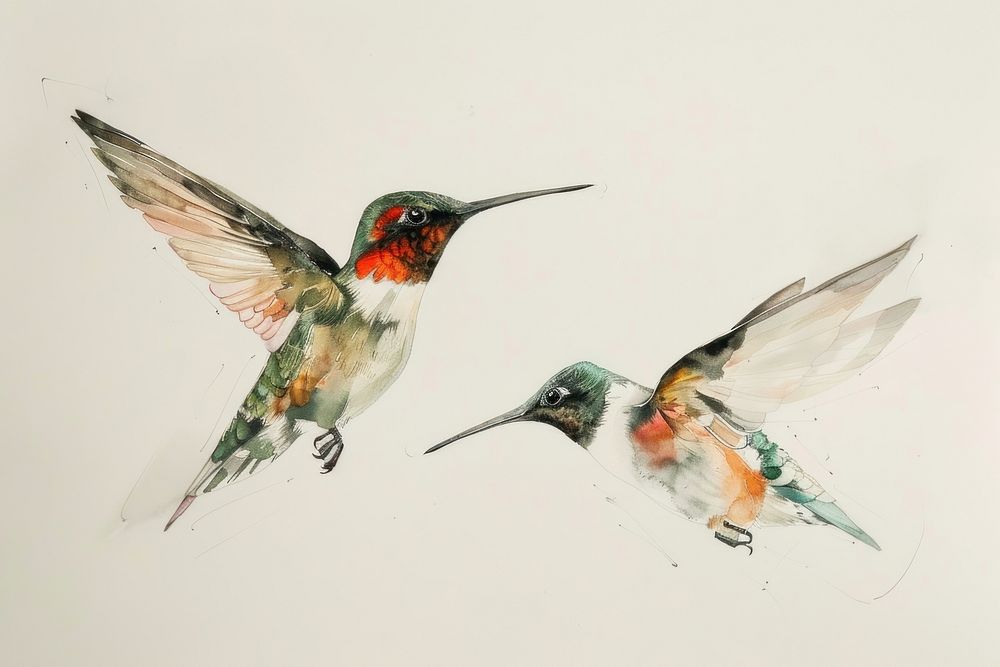 Two hummingbird animal flying beak.