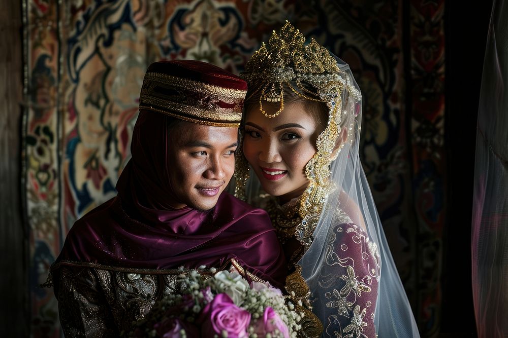 South East Asian couple wedding bridegroom clothing apparel.