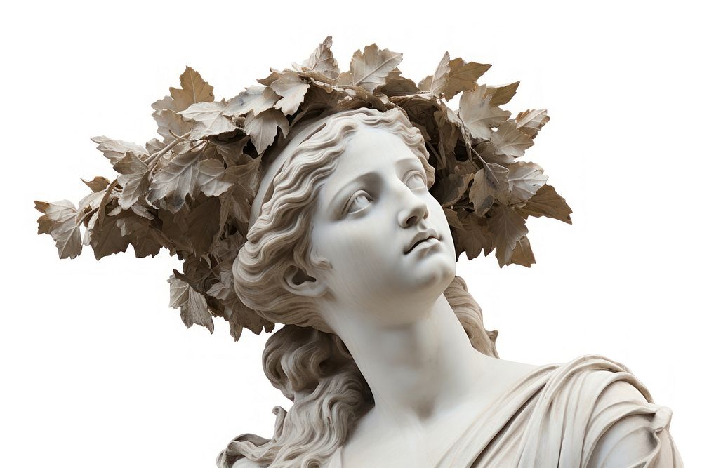 Woman Greek sculpture wearing leaves crown portrait statue woman.