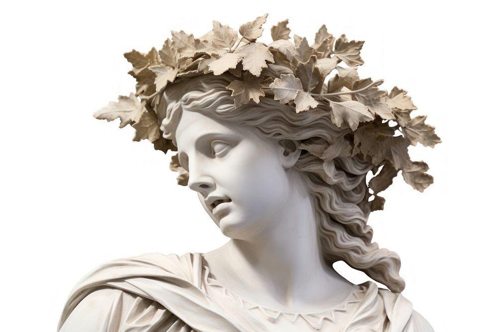 Woman Greek sculpture wearing leaves crown portrait statue woman.