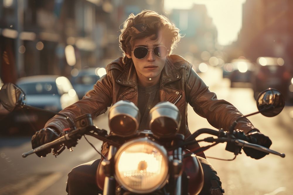 Young man riding motorcycle transportation photography.