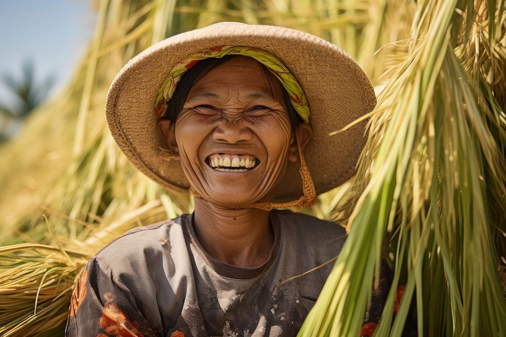 Woman farmer laughing clothing apparel.