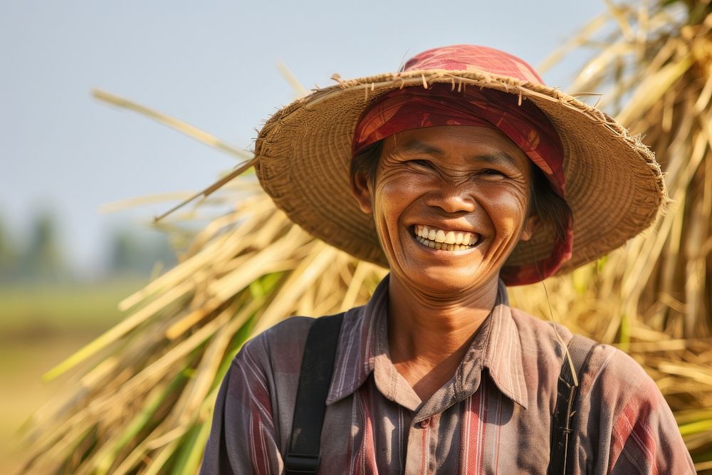 Woman farmer laughing clothing outdoors.